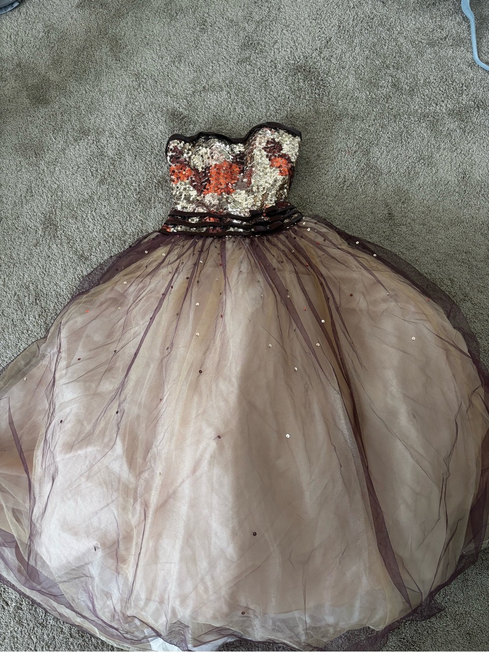 Girls Strapless Sequin Bodice Tulle Party Dress in Mauve